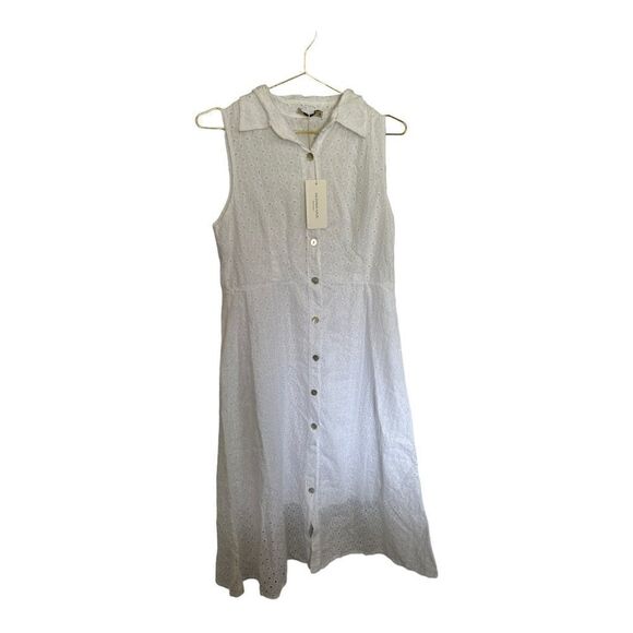 Valentina Naldi | Sleeveless Eyelet Button-Front Cotton Cocktail Shirtdress | M - Picture 7 of 14